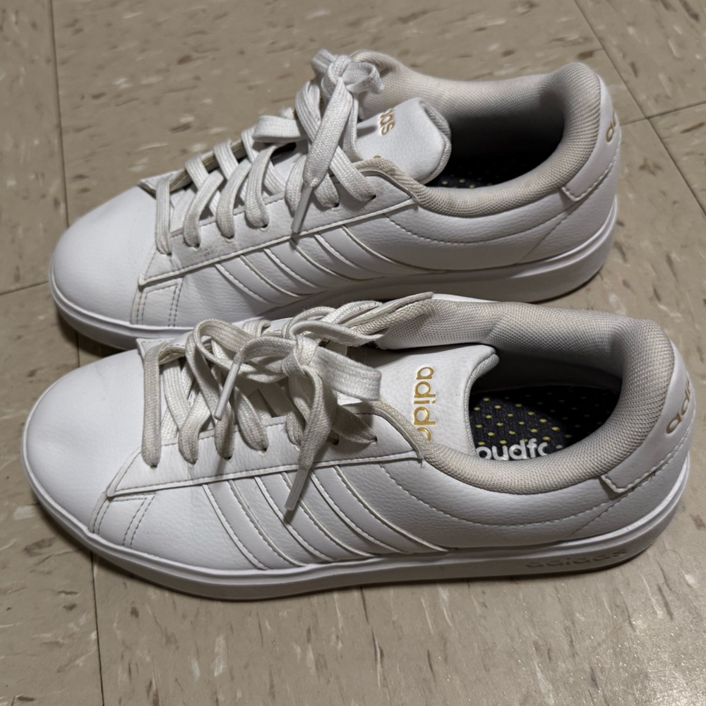 Adidas Women's White and Gold Sneakers